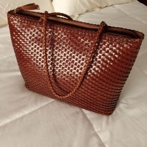 Vintage Talbots Leather Woven Handbag